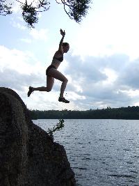 cliff jumping on Lady Evelyn Lake